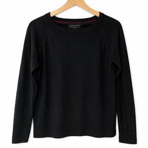 Banana Republic Sweater Womens Black 100% Merino Wool Raglan Crew Neck L